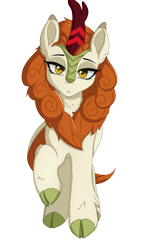Size: 904x1600 | Tagged: safe, artist:nathayro37, character:autumn blaze, species:kirin, episode:sounds of silence, g4, my little pony: friendship is magic, awwtumn blaze, cloven hooves, cute, female, frontal view, head tilt, lidded eyes, looking at you, mare, raised hoof, simple background, solo, transparent background
