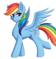 Size: 1327x1400 | Tagged: safe, artist:nathayro37, character:rainbow dash, species:pegasus, species:pony, backwards cutie mark, female, mare, simple background, smiling, solo, spread wings, transparent background, wings