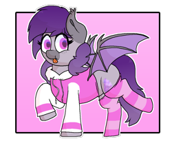 Size: 1087x959 | Tagged: safe, artist:retro_hearts, oc, oc:lilac lily, species:bat pony, blep, clothing, cute, freckles, happy, hoodie, looking at you, simple background, smiling, socks, solo, striped socks, tongue out, transparent background