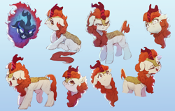 Size: 4000x2550 | Tagged: safe, artist:vanillaghosties, character:autumn blaze, species:kirin, angry, expressions, eyes closed, facial expressions, female, gradient background, nirik, shrunken pupils, sitting, sketchy, smiling, solo, tongue out