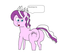 Size: 3444x2540 | Tagged: safe, artist:coltfan97, character:diamond tiara, species:earth pony, species:pony, 1000 hours in ms paint, ass, butt, dialogue, diamond buttiara, female, filly, jewelry, looking at someone, open mouth, plot, simple background, speech bubble, talking, tiara, wat, white background, worried