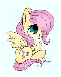Size: 757x960 | Tagged: safe, artist:bae-mon, artist:nekosparker, character:fluttershy, species:pegasus, species:pony, collaboration, cute, female, filly, filly fluttershy, profile, shyabetes, simple background, sitting, smiling, solo, spread wings, white background, wings, younger