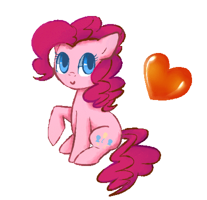 Size: 415x400 | Tagged: safe, artist:bae-mon, character:pinkie pie, species:earth pony, species:pony, animated, blinking, cute, diapinkes, female, heart, mare, simple background, sitting, solo, transparent background