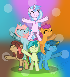 Size: 1200x1312 | Tagged: safe, artist:andrealaloka2006, artist:melodysweetheart, base used, character:gallus, character:ocellus, character:sandbar, character:silverstream, character:smolder, character:yona, species:earth pony, species:pegasus, species:pony, species:unicorn, episode:she's all yak, g4, my little pony: friendship is magic, bracelet, cute, diaocelles, diastreamies, disguise, disguised changeling, ear piercing, earring, eyes closed, freckles, gallabetes, gradient background, jewelry, necklace, not scootaloo, piercing, ponified, ponified gallus, ponified ocellus, ponified silverstream, ponified smolder, pony gallus, pony ocellus, pony pyramid, pony silverstream, pony yona, sandabetes, simple background, smiling, smolderbetes, species swap, student six, sweet dreams fuel, yonadorable