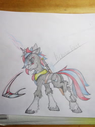 Size: 3072x4096 | Tagged: safe, artist:creature.exist, oc, oc:twiningshadow, species:pony, species:unicorn, fluffy, looking at you, male, solo, traditional art