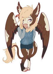 Size: 1609x2242 | Tagged: safe, artist:coffeevixxen, oc, oc only, oc:gilded feather, species:anthro, species:digitigrade anthro, species:griffon, clothing, hybrid, male, simple background, solo, transparent background