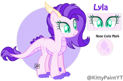 Size: 1280x840 | Tagged: safe, artist:kittypaintyt, base used, oc, oc only, oc:lyla, parent:rarity, parent:spike, parents:sparity, species:dracony, belly scales, claw hooves, horns, hybrid, interspecies offspring, offspring, reference sheet, simple background, slit eyes, transparent background
