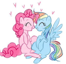 Size: 615x599 | Tagged: safe, artist:missmagikarp, character:pinkie pie, character:rainbow dash, species:pony, ship:pinkiedash, boop, cute, dashabetes, diapinkes, female, grin, happy, heart, lesbian, mare, nuzzling, shipping, spread wings, wings