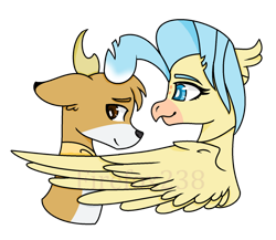 Size: 960x832 | Tagged: safe, artist:ace-draws6658, artist:firefox238, base used, character:bramble, character:princess skystar, species:deer, species:hippogriff, my little pony: the movie (2017), crack shipping, female, hug, male, shipping, simple background, skyble, straight, transparent background, winghug