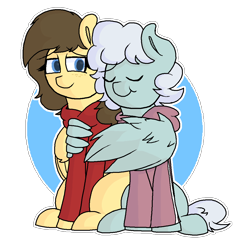 Size: 1028x1092 | Tagged: safe, artist:retro_hearts, oc, oc only, oc:overcastpone, oc:retro hearts, species:pegasus, species:pony, clothing, cute, eyes closed, female, hoodie, hug, male, mare, oc x oc, shipping, simple background, stallion, straight, transparent background, winghug