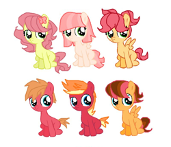 Size: 800x686 | Tagged: safe, artist:soarindash10, oc, oc only, parent:big macintosh, parent:fluttershy, parents:fluttermac, species:earth pony, species:pegasus, species:pony, big eyes, brothers, brothers and sisters, earth pony oc, female, flower, foal, freckles, male, next generation, offspring, pegasus oc, siblings, simple background, sister, sitting, small wings, white background, wings