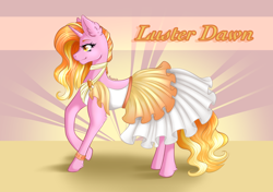 Size: 2150x1512 | Tagged: safe, artist:nuumia, character:luster dawn, species:pony, clothing, dress, female, gala dress, solo