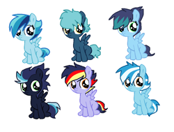 Size: 971x735 | Tagged: safe, artist:soarindash10, oc, oc only, parent:rainbow dash, parent:soarin', parents:soarindash, species:pegasus, species:pony, blank flank, brothers, brothers and sisters, female, male, next generation, offspring, pegasus oc, siblings, simple background, sisters, sitting, wings