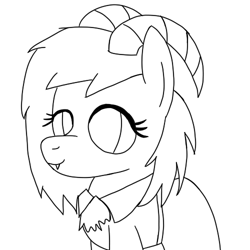 Size: 500x500 | Tagged: safe, artist:symphonydawn3, oc, oc:jackie spectre, species:demon pony, species:pony, demon, demon horns, female, formal dress, horns, lineart, mare, original species, simple background, solo, white background, wip