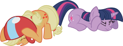 Size: 3894x1473 | Tagged: safe, artist:midnite99, character:applejack, character:twilight sparkle, character:twilight sparkle (unicorn), species:pony, species:unicorn, episode:lesson zero, g4, my little pony: friendship is magic, eyes closed, helmet, simple background, transparent background, vector