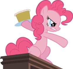 Size: 2528x2372 | Tagged: safe, artist:midnite99, character:pinkie pie, episode:secret of my excess, g4, my little pony: friendship is magic, angry, cake, female, food, holding, on hind legs, simple background, solo, transparent background, vector