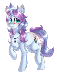 Size: 1384x1804 | Tagged: safe, artist:paintpalet35, oc, oc only, species:pony, species:unicorn, blushing, chest fluff, female, jewelry, mare, necklace, simple background, smiling, solo, transparent background