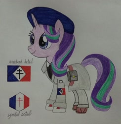 Size: 3030x3088 | Tagged: safe, artist:bsw421, character:starlight glimmer, species:pony, species:unicorn, beret, clothing, female, france, french underground, hat, military uniform, resistance, solo, traditional art, uniform, world war ii