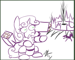 Size: 1042x834 | Tagged: safe, artist:kylami, character:sweetie belle, sweetie bot, blown up, doodle, female, robot, simple background, solo, white background