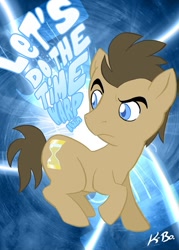Size: 600x840 | Tagged: safe, artist:kevinbolk, character:doctor whooves, character:time turner, species:earth pony, species:pony, g4, abstract background, let's do the time warp again, male, photoshop, rocky horror picture show, serious face, solo, song reference, stallion