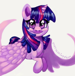 Size: 720x729 | Tagged: safe, artist:everlastingderp, character:twilight sparkle, character:twilight sparkle (alicorn), species:alicorn, species:pony, cute, female, heart eyes, looking at you, mare, prone, simple background, smiling, solo, spread wings, twiabetes, white background, wingding eyes, wings