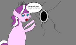 Size: 1576x934 | Tagged: safe, artist:coltfan97, character:diamond tiara, 1000 hours in ms paint, dialogue, hole, hole in the wall, speech bubble