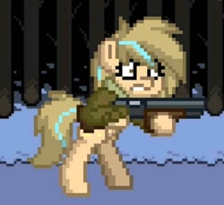 Size: 1280x1171 | Tagged: safe, artist:grithcourage, artist:rezatim, oc, oc:grith courage, species:earth pony, species:pony, pony town, angry, gun, jaket, pixel art, shotgun, stand, undertale, weapon
