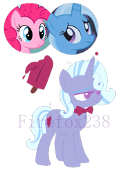 Size: 427x595 | Tagged: safe, artist:firefox238, base used, character:pinkie pie, character:trixie, oc, parent:pinkie pie, parent:trixie, parents:trixiepie, species:earth pony, species:pony, species:unicorn, ship:trixiepie, female, lesbian, magical lesbian spawn, offspring, shipping, simple background, transparent background
