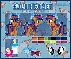 Size: 1920x1600 | Tagged: safe, artist:angelina-pax, oc, oc only, oc:solar comet, species:pegasus, species:pony, bandana, bow, cloths, explicit description, femboy, male, pacifier, reference sheet, ribbon, solo, stallion, trap