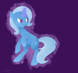 Size: 850x800 | Tagged: safe, artist:sorckylo, character:trixie, species:pony, species:unicorn, g4, abstract background, female, mare, rearing, smiling, solo