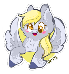 Size: 824x884 | Tagged: safe, artist:kiwi4578, character:derpy hooves, species:pegasus, species:pony, blush sticker, blushing, dappled, female, fluffy, simple background, solo, transparent background, watermark