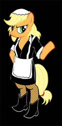 Size: 289x588 | Tagged: safe, artist:rabbi-tom, character:applejack, species:earth pony, species:pony, bipedal, clothing, crossover, female, magenta, maid, mare, rocky horror picture show, solo, traditional art