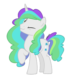 Size: 1325x1461 | Tagged: safe, artist:leaficun3, base used, oc, oc:atom flask, species:pony, species:unicorn, male, one eye closed, raised hoof, simple background, solo, stallion, transparent background, wink