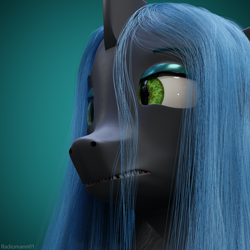 Size: 2160x2160 | Tagged: safe, artist:radiomann01, character:queen chrysalis, species:changeling, 3d, appalled, blender, bust, changeling queen, disgusted, female, high res, render, simple background, solo, teeth