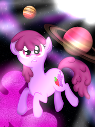Size: 3024x4032 | Tagged: safe, artist:background basset, derpibooru original, character:berry punch, character:berryshine, species:earth pony, species:pony, female, planet, solo, space, stars, static