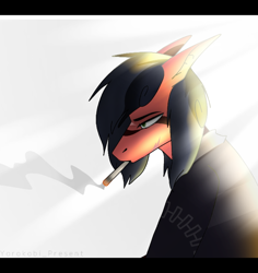 Size: 680x720 | Tagged: safe, artist:chao-xing, oc, oc only, oc:pete(mr.smokey), species:anthro, species:bat pony, species:earth pony, species:pony, depressed, male, smoke, smoking, solo, stallion, tired, tired eyes, upset, vampire