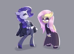 Size: 1357x1000 | Tagged: safe, artist:another_pony, character:fluttershy, character:rarity, species:pegasus, species:pony, species:unicorn, clothing, duo, fashion, fluttergoth, goth, semi-anthro