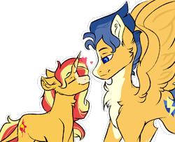 Size: 766x622 | Tagged: safe, artist:kiwi4578, character:flash sentry, character:sunset shimmer, species:pegasus, species:pony, species:unicorn, ship:flashimmer, chest fluff, colored pupils, eyes closed, female, heart, male, mare, shipping, simple background, stallion, straight, transparent background