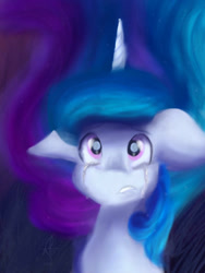 Size: 768x1024 | Tagged: safe, artist:lumepone, character:princess celestia, species:pony, crying, ethereal mane, female, sad, solo