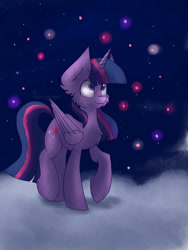 Size: 768x1024 | Tagged: safe, artist:lumepone, character:twilight sparkle, character:twilight sparkle (alicorn), species:alicorn, species:pony, cheek fluff, chest fluff, ear fluff, female, folded wings, lights, mare, smiling, solo, wings