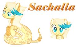 Size: 2684x1644 | Tagged: safe, artist:kannakiller, oc, oc only, oc:sachalla, species:pony, bedroom eyes, bracer, ear piercing, earring, female, jewelry, mare, markings, neck rings, original species, piercing, ring, simple background, snake, snake pony, solo, white background