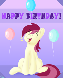 Size: 1800x2200 | Tagged: safe, artist:ponyxwright, character:roseluck, species:earth pony, species:pony, balloon, cute, cuteluck, female, happy birthday, solo