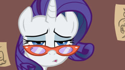 Size: 673x379 | Tagged: safe, artist:vanripper, character:rarity, species:pony, species:unicorn, fanfic:like fine wine, animated at source, bust, fanfic, female, flash, looking at you, mare, portrait, rarity's glasses, solo, tired