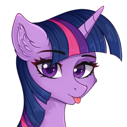 Size: 1024x1024 | Tagged: safe, artist:nathayro37, character:twilight sparkle, character:twilight sparkle (unicorn), species:pony, species:unicorn, blep, bust, cheek fluff, cute, ear fluff, female, looking at you, mare, portrait, simple background, solo, tongue out, transparent background, twiabetes