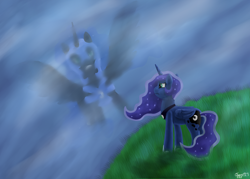 Size: 1400x1000 | Tagged: safe, artist:oggynka, character:nightmare moon, character:princess luna, species:alicorn, species:pony, duality, female, reflection