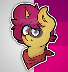 Size: 880x937 | Tagged: safe, artist:retro_hearts, oc, oc only, oc:myah, species:pony, species:unicorn, bandana, bust, cute, looking at you, male, outline, smiling, smirk, smug, stallion