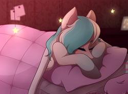 Size: 3400x2505 | Tagged: safe, artist:kannakiller, oc, oc only, oc:foxyhollows, species:pegasus, species:pony, bed, blanket, cute, eyes closed, female, high res, mare, pillow, sleeping, solo