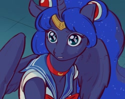 Size: 1846x1460 | Tagged: safe, artist:napalm express, character:princess luna, species:alicorn, species:anthro, species:pony, cute, female, lunabetes, mare, sailor luna, sailor moon, sailor moon redraw meme, serena tsukino, solo, tsukino usagi