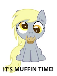 Size: 413x550 | Tagged: safe, artist:silverrainclouds, edit, character:derpy hooves, species:pegasus, species:pony, asdfmovie, asdfmovie reference in the description, cute, derpabetes, female, filly, filly derpy, food, mouth hold, muffin, solo, text, younger
