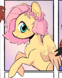 Size: 1080x1349 | Tagged: safe, alternate version, artist:bokkitoki, character:fluttershy, species:pegasus, species:pony, alternate hairstyle, bust, cropped, eyelashes, female, mare, offscreen character, raised hoof, six fanarts, smiling